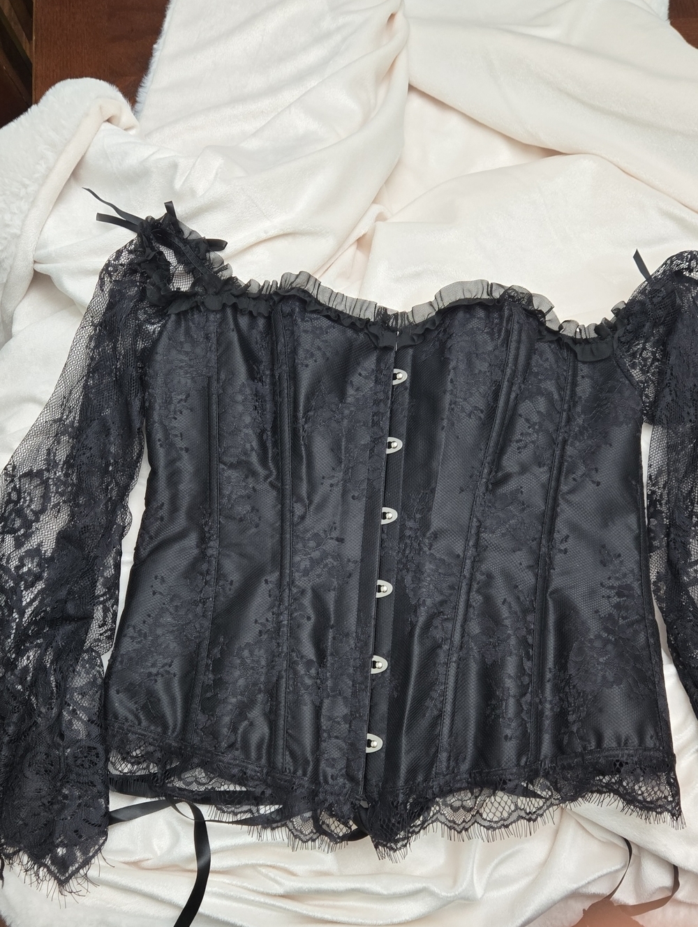 Black Lace Off-Shoulder Corset Top XL - Picture 2 of 7